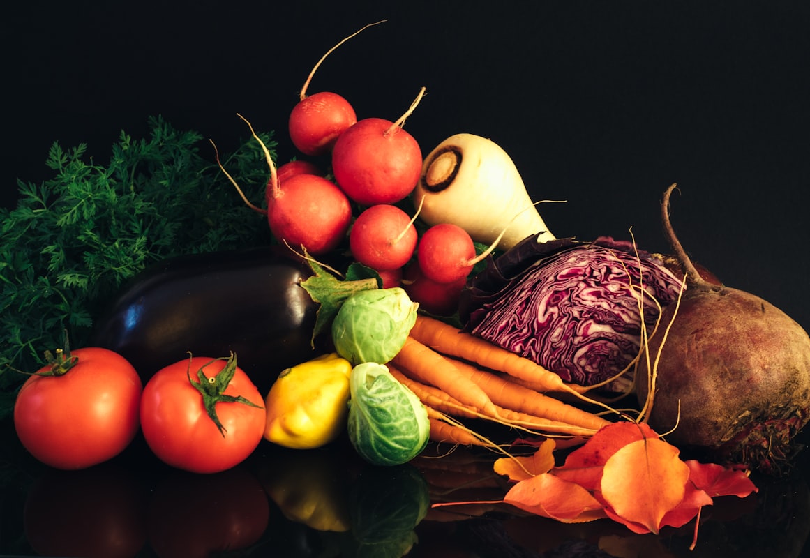 Seasonal fruits and healthy ingredients displayed